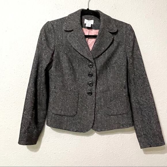 Ann Taylor Loft Black & White Tweed Boxy Fit Blazer Jacket 4P Dark Academia - Picture 1 of 8